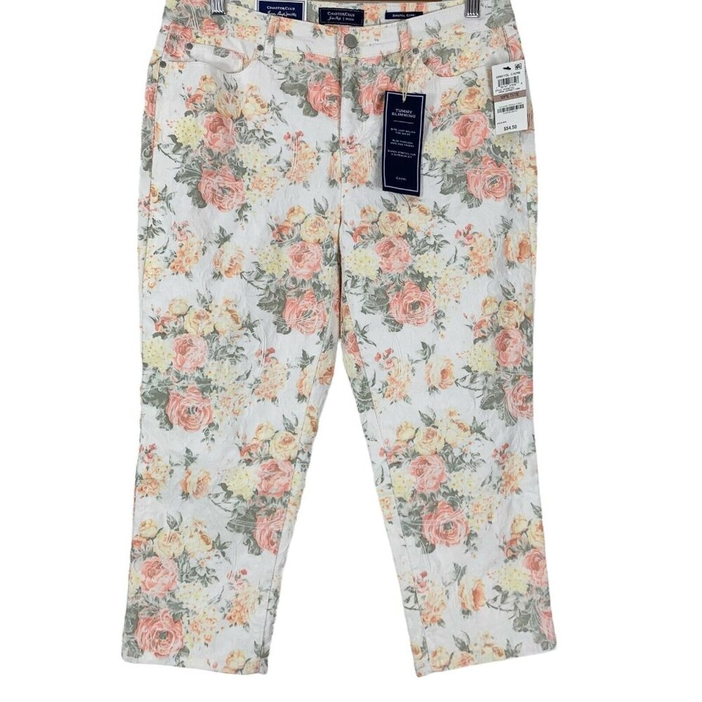 Charter Club Bristol Capri Size 12P Floral Stretch Pants Cropped Pockets NEW - Picture 1 of 6